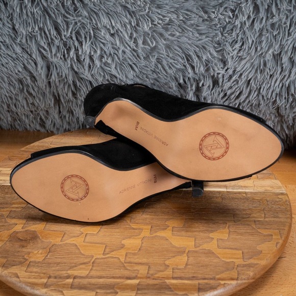 Size 8.5 - Adrienne Vittadini Gail Black Suede Leather High Heels Peep Toe Shoes - Picture 7 of 8